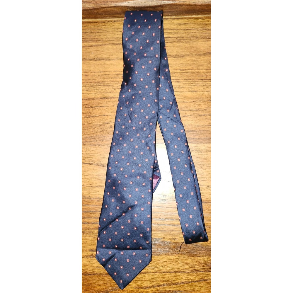 Philippe Perrier Mens Silk Tie Navy Blue Red Geometric Medallion Made in Italy - Picture 2 of 6